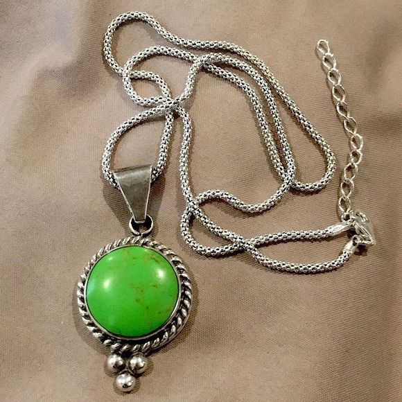 TAXCO Green Turquoise Sterling Silver Necklace - Picture 11 of 12